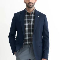 Rare Rabbit Navy Tailored Fit Solid Blazer-image-26