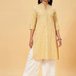 Rangmanch by Pantaloons Yellow Printed Straight Kurta-image-99