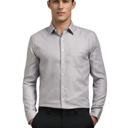 Louis Philippe Grey Cotton Slim Fit Self Pattern Shirt-image-60