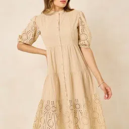 Styli Beige Cotton Self Pattern Shirt Dress-image-50