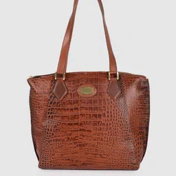 Hidesign Tan Brown Textured Leather Structured Shoulder Bag-55
