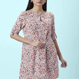 Annabelle by Pantaloons Off-White & Pink Printed Shift Dress-image-63