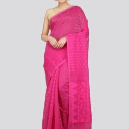 Pinkloom Pink Cotton Woven Saree-image-22