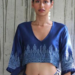 Chidiyaa Blue Block Printed Manjari Blouse-picture-31