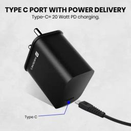 Portronics Adapto 20C Type C 20W Fast Charging Adapter with Smart Protection Chip (Black) image 3