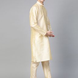 MANQ Men Beige Solid Kurta with Churidar image 4