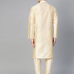 MANQ Men Beige Solid Kurta with Churidar image 5