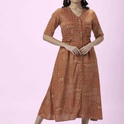 Akkriti by Pantaloons Rust Printed A-Line Dress-image-11