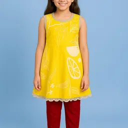 KiddoPanti Girls Floral Printed Round Neck Sequinned Pure Cotton Kurta With Pyjamas-picture-27