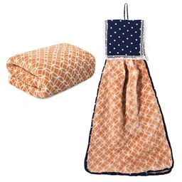 Kuber Industries 2Pcs Brown & White Printed Towels & Wash Basin Napkin Set-57