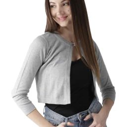 Style Quotient Women Solid Grey Cotton Smart Casual Crop Shrug-image-56