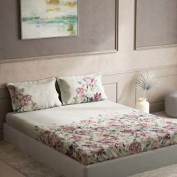 DDecor Floral Pink & White 150 TC Cotton King Bedsheet with 2 Pillow Covers-image-114