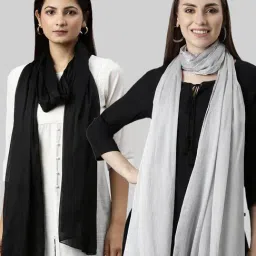 TWIN BIRDS Black & Silver Plain Dupatta - Pack Of 2-19