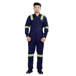 GENERIC RT-32 Blended Cotton Navy Blue Safety Boiler Suit with Green & Grey Reflective for Men Size XXXL-image-97
