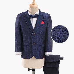 Babyhug Full Sleeves  3 Piece Party Suit With Bow - Navy Blue White-image-30