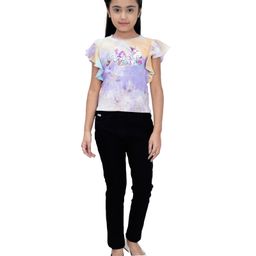 Tiny Girl Cap Sleeves Music Sequin Applique Marble Effect Top - Purple-picture-40
