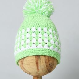 Funkrafts Pom Pom Detail Handmade Woollen Cap - Green White-93