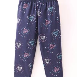 Doreme Cotton Single Jersey Knit Full Length Leggings Diamond Print - Blue-image-91
