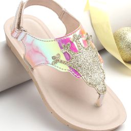 Pine Kids Sandals with Velcro Closure & Crown Detailing  -  Pink-picture-32