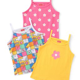 Babyhug 100% Cotton Knit Singlet Sleeves Slips with Floral Print Pack of 3 - Multicolour-picture-42