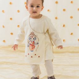 Tiber Taber Full Sleeves Ram Lalla Embroidered Kurta Pyjama Set - Cream-image-94