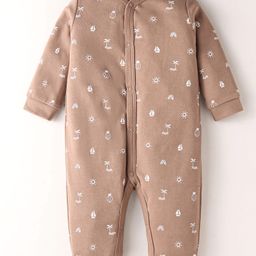 IBears Interlock Knit Full Sleeves Romper With Elephant Print - Light Brown-image-86