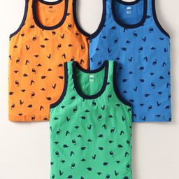 Simply Sinker Knit Sleeveless Vests with Dino Print Pack of 3 - Blue Orange & Green-image-53