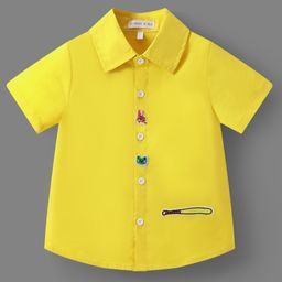 Mark & Mia Cotton Woven Half Sleeves Basebal Embroidered Shirt - Yellow-image-20