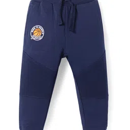 Babyhug Cotton Knit Full Length Lounge Pant with Text Patch Detailing - Navy Blue-picture-24