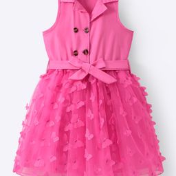 Mark & Mia Sleeveless Collared Party Frock with Butterfly Applique & Fabric Belt - Dark Pink-image-88