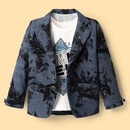 Dapper Dudes Full Sleeves Abstract Printed Textured Blazer With Tee - Dark Blue-image-10