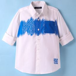 Pine Kids Cotton Woven Full Sleeves Shirt with Los Angeles Text Print - White-image-53
