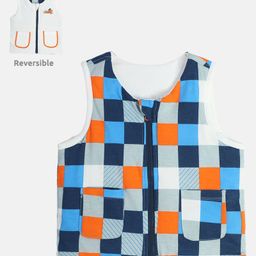 MINI KLUB Cotton Sleeveless Checked Reversible Gilet - Blue & White-image-44