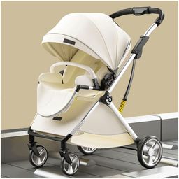 StarAndDaisy Coballe Baby Stroller, 2 in 1 High Landscape Convertible Reversible Bassinet Pram for Infant, Foldable Aluminum Alloy Pushchair, Beige-13