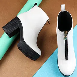 Shoetopia Solid Zipper Closure Boots - White-picture-14