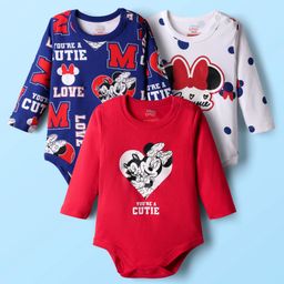 Babyhug Disney Interlock Knit Full Sleeve Onesies with Minnie Mouse Graphics Pack of 3 - Red Blue & White-picture-4