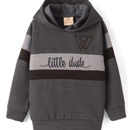 Rikidoos Full Sleeves Colour Blocked & Typography Printed Hoodie - Dark Grey-picture-26