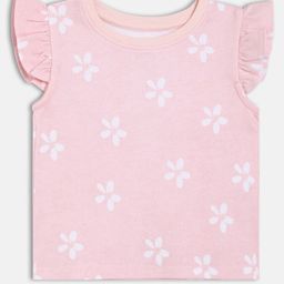 MINI KLUB Cotton Knit Sleevless Frill Designed Floral Printed Top - Pink-picture-34
