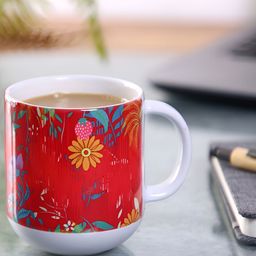 PENTADECO Red Floral Printed Ceramic Glossy Mugs Set of Cups and Mugs-43