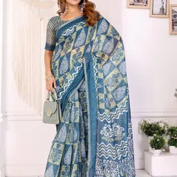 GULKEE FAB Floral Printed Chanderi Silk Saree with Blouse Piece-picture-7