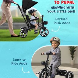 Babyhug  Plug & Play Stallion Tricycle With Parental Push Handle & Foldable Canopy - Black image 2