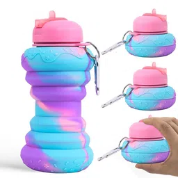 Kuber Industries Pink Pack of 4 Printed Collapsible Water Bottles With Flip Cap-600 ML-54