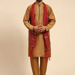 Moda Rapido Mandarin Collar Thread Work Art Silk Straight Kurta With Pyjamas And Dupatta-image-43