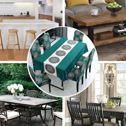 Aura Set Of 7 Dark Green & Red Printed Table & Chair Covers image 2