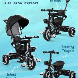 Babyhug  Plug & Play Stallion Tricycle With Parental Push Handle & Foldable Canopy - Black image 3