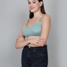 Fabme Sleeveless Solid Padded Non Wired Nursing Bra - Green image 5