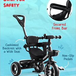 Babyhug  Plug & Play Stallion Tricycle With Parental Push Handle & Foldable Canopy - Black image 5