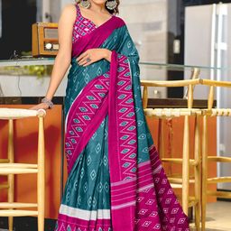 Moda Rapido Colourblocked Pure Cotton Designer Block Print Saree Unstitched Blouse Piece-picture-25