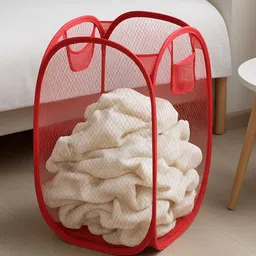 Kuber Industries 1 Pcs Red Mesh Laundry Basket 20 L-9