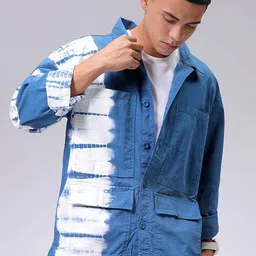 The Indian Garage Co Men Tie and Dye Denim Jacket with Patchwork-36
